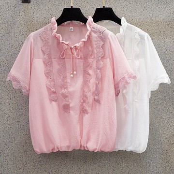 品牌折扣店商場專柜撤柜女裝尾貨清倉夏裝遮肚短袖雪紡衫上衣女潮