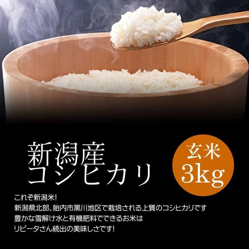 お取り寄せグルメ新潟産コシヒカリ 玄米 3kg(1kg×3袋)冷めても美味しい新潟米