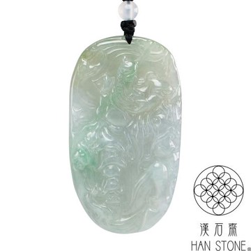 【漢石齋】天然翡翠A貨 關公玉佩吊墜 冰種飄花帶黃翡(34*61*8mm)