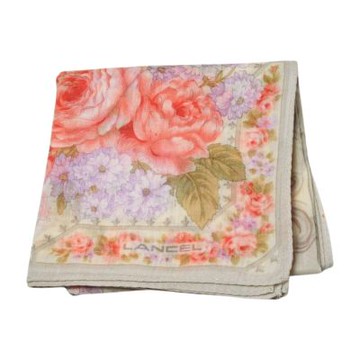 LANCEL 米白灰系繽紛淡粉玫瑰花圖騰字母LOGO帕領巾(50CM)