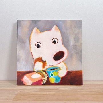 【入厝禮物】手繪下午茶約會小白狗-裝飾畫/無框畫/禮物提案