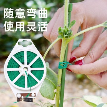 台灣出貨【園藝綁帶 捆紮帶 綠色鐵絲20米】植物固定繩 花盆果樹爬藤植物花草樹木固定 防颱防風防倒固定鐵絲