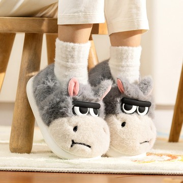 Cheerful Mario幸福瑪麗 卡通可愛小毛驢男童包跟棉鞋 冬季室内居家寶寶幼童毛絨絨拖鞋