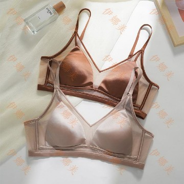 【臺灣出貨👙】原版法式三角杯內衣女士光面超薄性感鏤空網紗百搭聚攏透氣文胸罩【伊娜美】