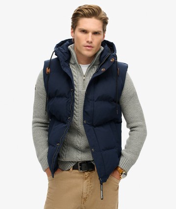 Superdry Men's Men's Fully Lined Hooded Everest Puffer Gilet, Navy Blue, Size: L