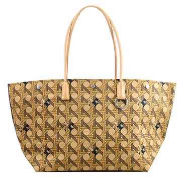 TORY BURCH 139623 花紋LOGO帆布提籃大托特包.棕褐色
