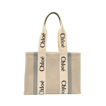 Chloe 克羅伊 Woody 托特包 肩背包 米白/灰色 帆布 CHC22AS383I26012 【二手名牌BRAND OFF】