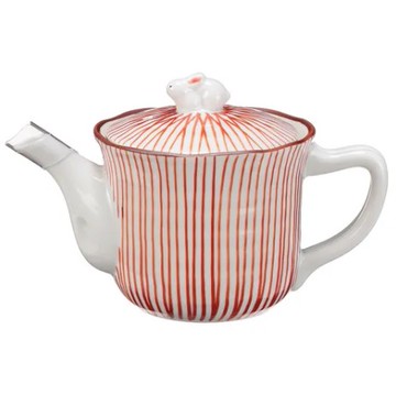 日本製  有田燒 千筋Mポット赤 兔年 急須壺 茶壺 (450ml)