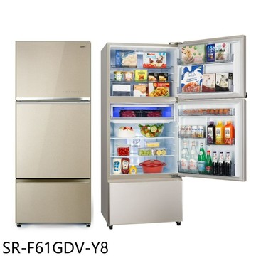 聲寶【SR-F61GDV-Y8】605公升三門變頻琉璃金微凍結冰箱(含標準安裝)(7-11商品卡1000元)