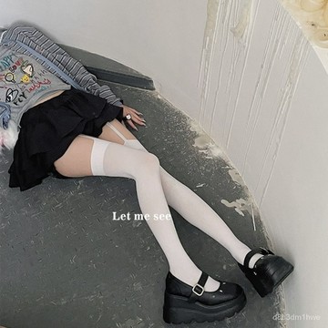 【性感學院風】吊帶一體過膝襪 連褲襪 天鵝絨黑白長筒襪 大腿襪 大腿襪絲襪 吊帶網襪 吊帶絲襪 個性少女穿搭 性感絲襪