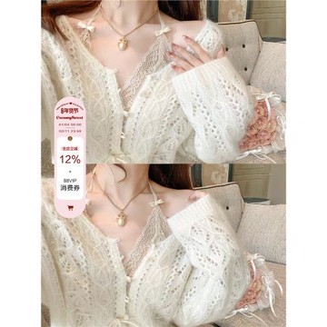 CreamySweet 疊穿的純欲感 原創蝴蝶結小心機蕾絲掛脖內衣內搭女