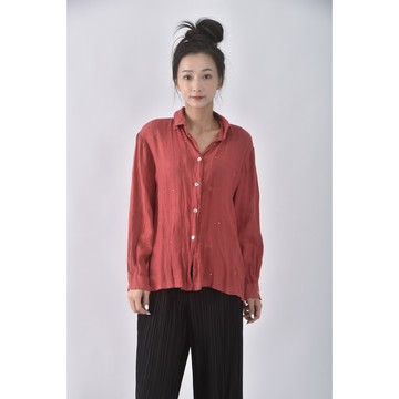 (L) cat de cat亞麻翻領紅色長袖上衣二手衣