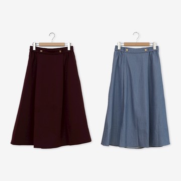 【MASTINA】鬆緊腰釦飾打褶長裙 藍 紅(魅力商品)