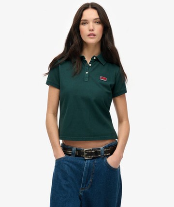 Superdry Women's Athletic Essentials Graphic Polo Shirt Green Size: 4