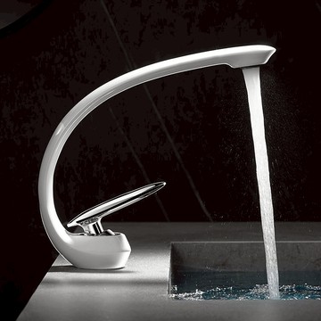 免運 開發票 水龍頭 白色創意極簡全銅浴室家用冷熱水龍頭衛生間洗手盆洗臉盆面盆臺盆 快速出貨