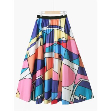 秋冬新款時尚大花a字傘裙高腰顯瘦大擺復古港味印花中長款半身裙