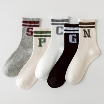 【Pincers 品麝士】學院風字母中筒襪 中筒襪 男襪 女襪 條紋襪 棉襪 字母