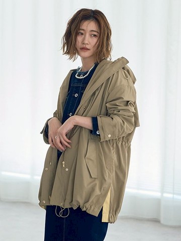 防潑水加工連帽抽繩側開岔夾克外套(07000219400) - YECCA VECCA