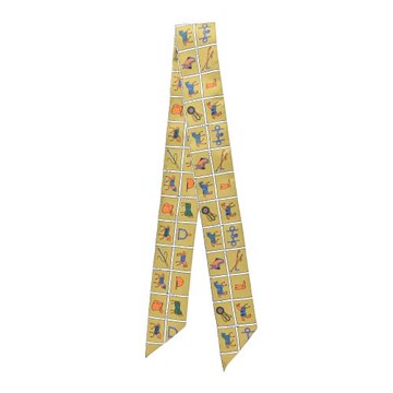 Hermes 愛馬仕Couvertures et Tenues de Jour日常手繪Twilly絲巾(黃/白)