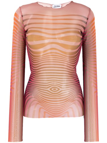 Jean Paul Gaultier - stripe-pattern mesh top - women - Polyamide - L - Orange