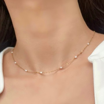 可愛 小顆珍珠 纖細 項鍊 適合金屬過敏/淡水珍珠/醫療級不鏽鋼 珍珠 14k 項鍊 防過敏 珍珠項鍊 珍珠項鍊