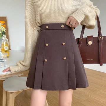 超高腰百褶裙防走光秋冬a字咖色半身裙大碼黑色顯瘦遮胯蓬蓬短裙