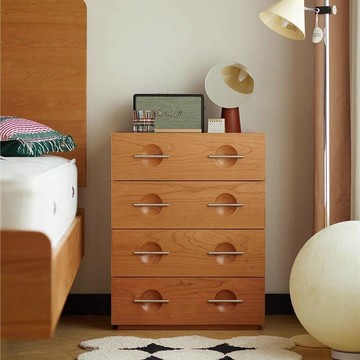 斗櫃 儲物櫃 餐邊櫃 免運 開立發票 中古邊櫃櫻桃色客廳實木斗櫃儲物收納卡門櫃床頭櫃復古模塊組合櫃