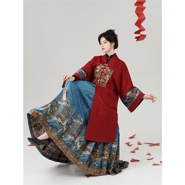 仙羽織造司原創明制漢服合領批襖毛衣打底馬面裙套裝2025新款秋冬