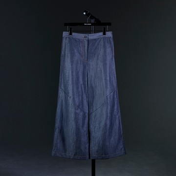 膝間打褶牛仔寬褲