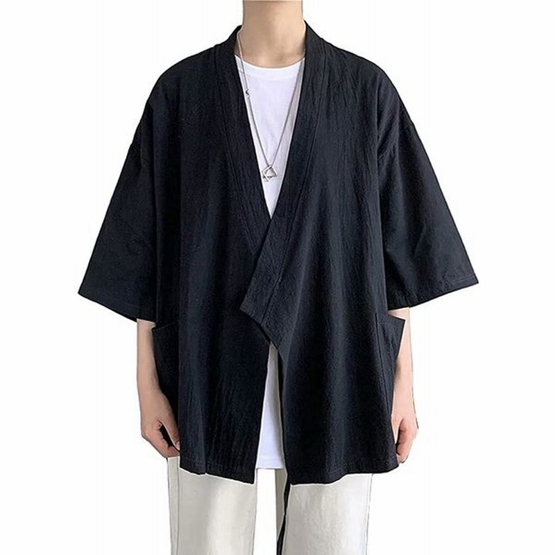 カーディガン メンズ 開襟シャツ 着物風 七分袖 ジャケット 麻 和式パーカー トップ ス 薄手 無地 和風カーディガン Bl 通販 Lineポイント最大get Lineショッピング