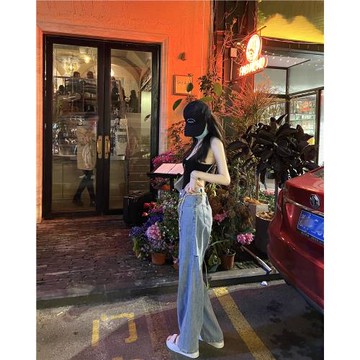 【比例王者】nemowu辣妹破洞牛仔褲女直筒寬松美式闊腿褲高腰顯瘦