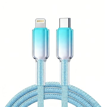 樂樂 冰晶頭PD30W快充線 Type-C-Lightning 彩色編織充電線  漸變藍  1個  100cm