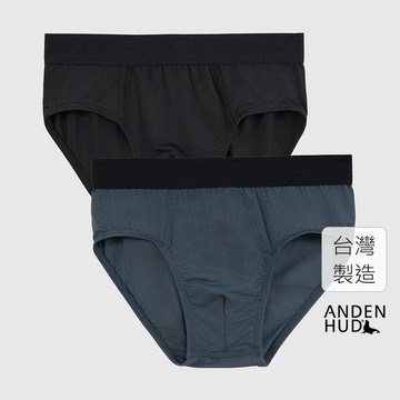 【Anden Hud】男童二入組_冰絲涼感機能系列．腰帶三角內褲(黑/冰川藍-黑緊帶) 台灣製