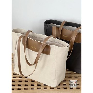 原創設計歐式拉鏈通勤加厚帆布托特休閑文藝大學生簡約單肩手提包