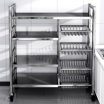 德國304不銹鋼菜籃子廚房置物架落地多層多功能微波爐鍋具收納架