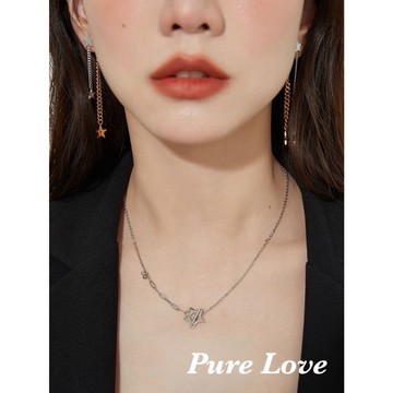 Pure Love樂芙 /正韓 鈦鋼【316L醫療鋼】G01146五角星鏤空鏈條OT扣鎖骨鏈 短項鏈 / 銀