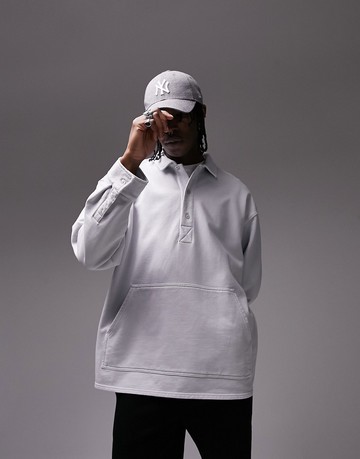 Topman extreme oversized polo in washed grey