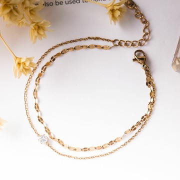 [鈦鋼]小心意單鑽雙層手鍊【KTL613】-玫瑰金/銀