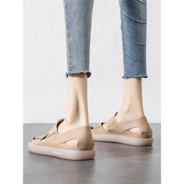 真皮鏤空涼鞋女夏季透氣洞洞鞋2025新款牛筋軟底舒適一腳蹬孕婦鞋