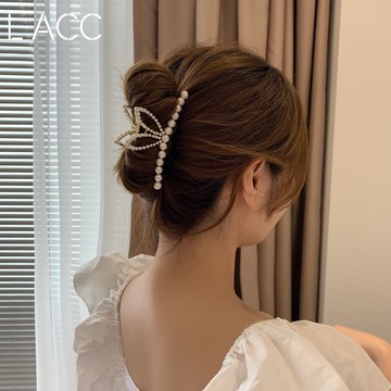 韓國東大門珍珠兔耳朵抓夾女夏大號后腦勺發夾鯊魚夾發飾