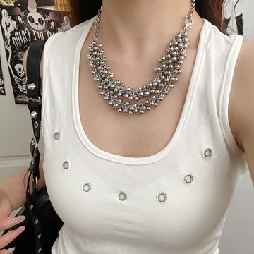 【台灣公司 可打統編】免運 Y2K朋克嘻哈金屬球項鏈個性雙層月牙鏈條夸張多球疊戴重工鎖骨鏈 可開發票 全館五折 工廠現貨直銷 新品特價 z9211