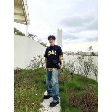 TTT自主24新款重工水洗藍色復古經典CE風做舊直筒寬松牛仔褲男潮