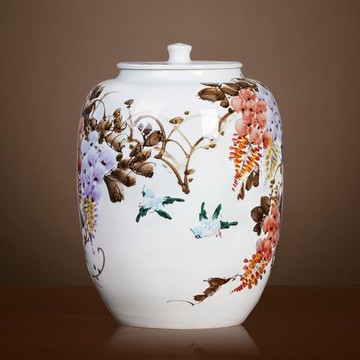 景德鎮陶瓷器手繪茶葉罐密封存儲物罐普洱七子餅儲茶罐茶餅罐大號