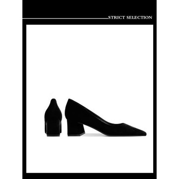 2025春季新款粗跟絨面工作鞋矮跟職業面試不累腳黑色百搭正裝單鞋