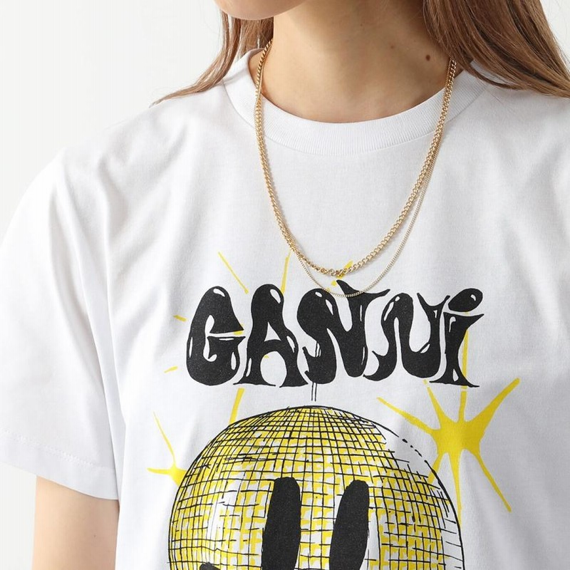 GANNI ガニー Tシャツ JERSEY SMILEY RELAXED T SHIRT T3356
