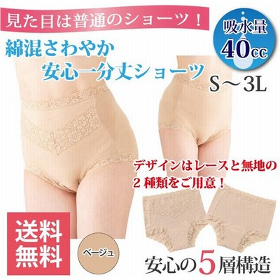 女性用 尿漏れパンツ 失禁パンツ 大きいサイズ 40cc おしゃれ レース 抗菌 防臭 綿混さわやか安心一分丈ショーツ 1枚 通販 Lineポイント最大get Lineショッピング