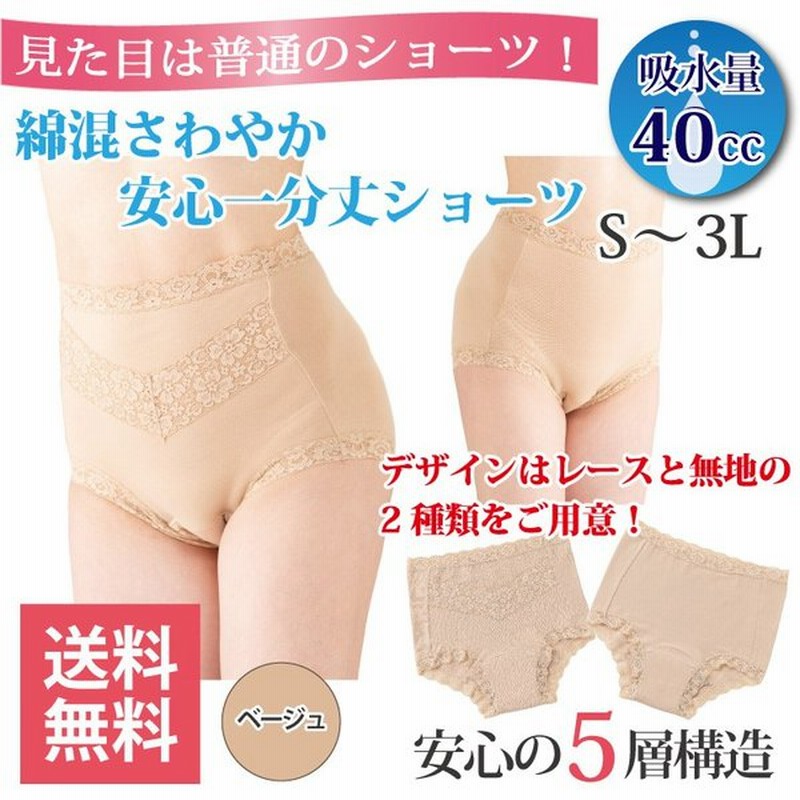 女性用 尿漏れパンツ 失禁パンツ 大きいサイズ 40cc おしゃれ レース 抗菌 防臭 綿混さわやか安心一分丈ショーツ 1枚 通販 Lineポイント最大get Lineショッピング