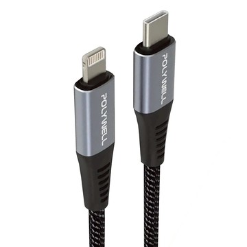 POLYWELL 寶利威爾 Type-C-Lightning 蘋果PD編織線 PW15-W45-A285  1m  灰色  1條