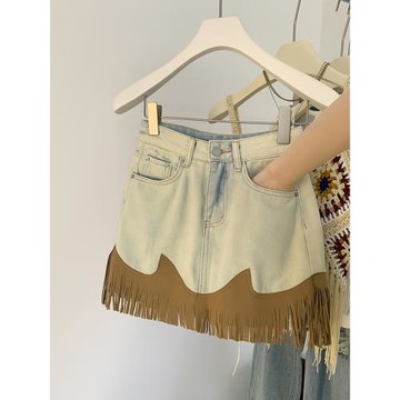 復古做舊牛仔短裙女2025冬季新款高腰a字半身裙水洗時尚包臀裙子