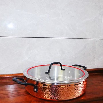 最新到貨紫銅鍋平底煎鍋牛排煎鍋亞馬遜爆款不銹鋼包銅28雙耳煎鍋